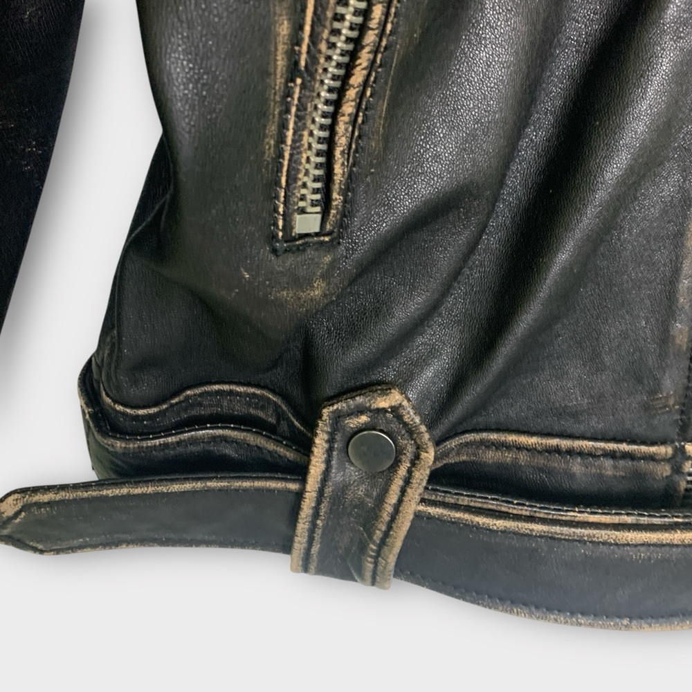 Zara Distressed Leather Biker Moto Jacket - Picture 12 of 16